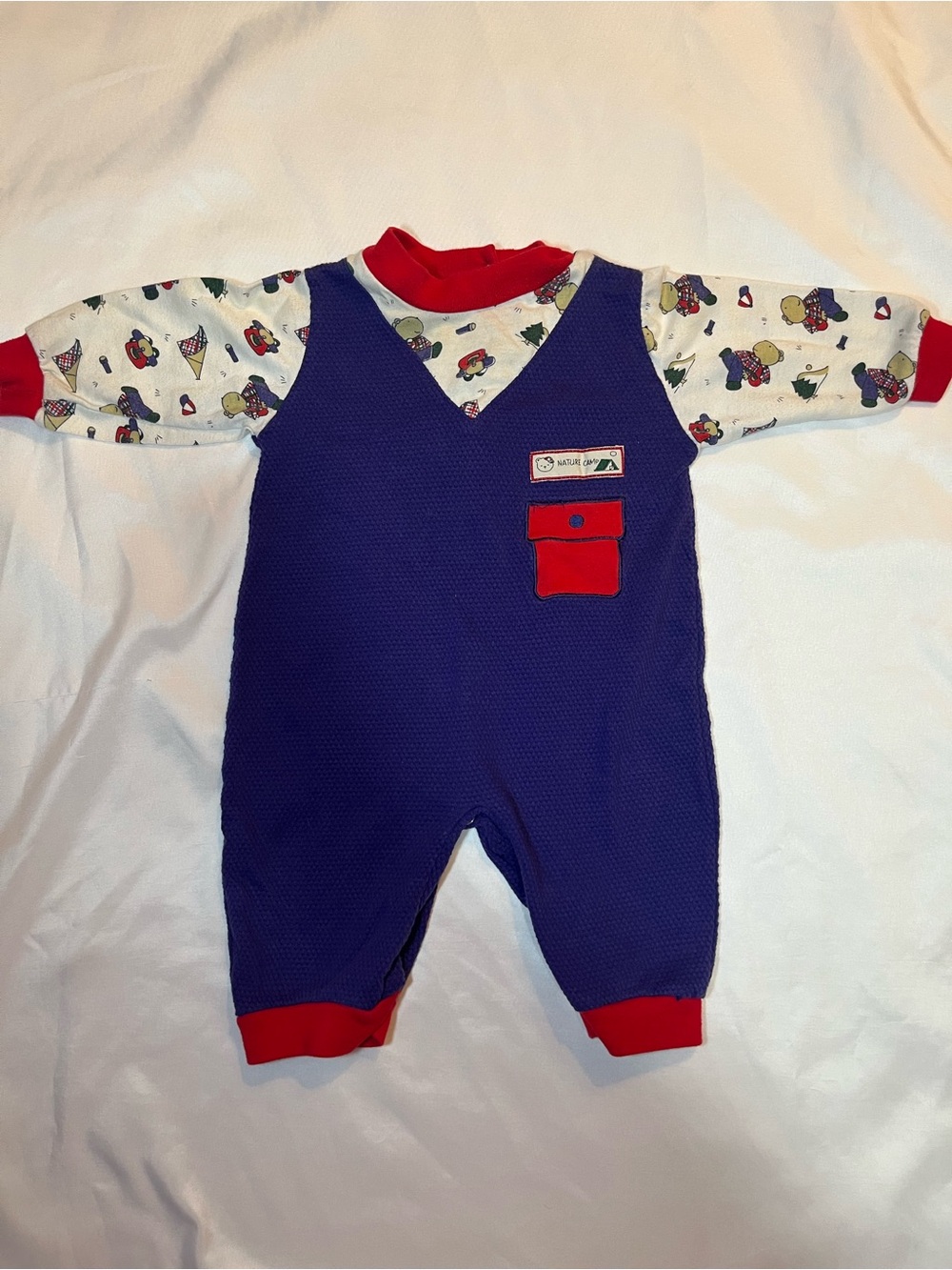 Vintage My Pal Baby Boy 3/6M Romper Nature Camp Bears Waffle Knit Colorblock